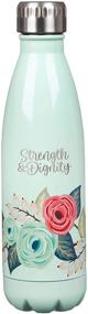 img 3 attached to 💪 Laser Engraved Mint Green Water Bottle - Strength and Dignity, Floral Design - 17oz Stainless Steel, Double Wall Vacuum Insulated - Ideal for Hot or Cold Beverages