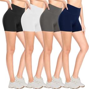 img 4 attached to 🩲 Stay Stylish & Comfy: 4 Pack High Waisted Biker Shorts for Women - Perfect for Yoga, Running & More!