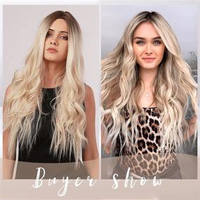 img 2 attached to 👩 FORCUTEU Long Wavy Ombre Blonde Wig for Women - Synthetic Platinum Blonde Curly Wavy Wig | Heat Resistant Hair for Daily & Party Use
