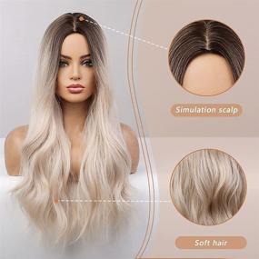 img 3 attached to 👩 FORCUTEU Long Wavy Ombre Blonde Wig for Women - Synthetic Platinum Blonde Curly Wavy Wig | Heat Resistant Hair for Daily & Party Use