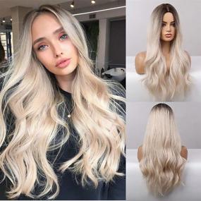img 4 attached to 👩 FORCUTEU Long Wavy Ombre Blonde Wig for Women - Synthetic Platinum Blonde Curly Wavy Wig | Heat Resistant Hair for Daily & Party Use