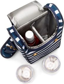 img 2 attached to Blue Insulated Wine Carrier with Stainless Steel Glasses - Portable Nautical Wine Purse and Water Resistant Tote Bag for Picnics and Boating - Ideal Wine Gifts for Women