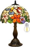 🌸 tiffany style stained glass hummingbird bedside table lamp: 18" tall with led bulb - perfect for living room, bedroom, or library логотип