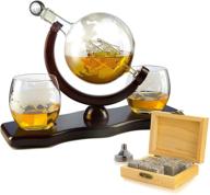 🌍 exquisite whiskey decanter set: globe design with 2 etched glasses and whiskey stones - ideal for whiskey, scotch, bourbon 850ml logo