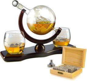 img 4 attached to 🌍 Exquisite Whiskey Decanter Set: Globe Design with 2 Etched Glasses and Whiskey Stones - Ideal for Whiskey, Scotch, Bourbon 850ml