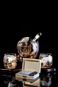 img 3 attached to 🌍 Exquisite Whiskey Decanter Set: Globe Design with 2 Etched Glasses and Whiskey Stones - Ideal for Whiskey, Scotch, Bourbon 850ml