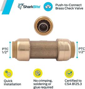 img 2 attached to 🦈 SharkBite U2008-0000LFA 1/2 inch Brass Check Valve: Push-to-Connect for Copper, PEX, CPVC