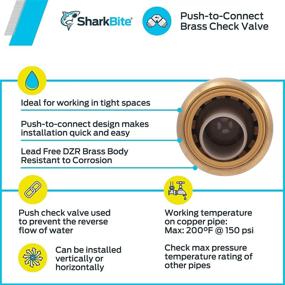 img 1 attached to 🦈 SharkBite U2008-0000LFA 1/2 inch Brass Check Valve: Push-to-Connect for Copper, PEX, CPVC