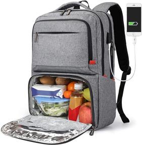 img 4 attached to Women's Lunch Backpack with Insulated Cooler Compartment, USB Port, 15.6 Inch Laptop Sleeve, Waterproof Food Bag for Work, School, Beach, Camping, and Picnics