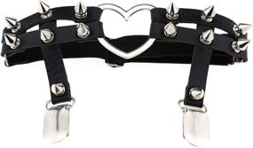 img 2 attached to 🖤 Jurxy Studded Heart Gothic Garters with Elastic Leg Rings Punk Harness Belt – Adjustable Suspender with Metal Clips, Black (2PCS)