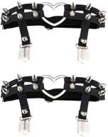 🖤 jurxy studded heart gothic garters with elastic leg rings punk harness belt – adjustable suspender with metal clips, black (2pcs) logo