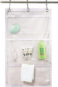 img 4 attached to Optimize Your Bathroom Space with a 9-Pocket Shower Curtain Organizer - Ideal for Home Bath Organization. Effortlessly Store Your Toiletries and Kids' Toys in Deep, Long-Lasting Mesh Pockets. Conveniently Hang on Your Existing Shower Curtain Rings.