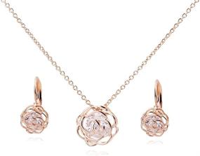 img 4 attached to 💎 Набор украшений Crystal Line Azuria Rose Gold: элегантное ожерелье и серьги с кристаллами в форме розы для женщин - идеально подходит для свадеб, невест и подружек невесты - покрытие 18 карат розовым золотом.