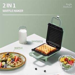 img 2 attached to 🥞 Green Mini Waffle Maker - Removable Plates, Belgian Waffle Iron, Panini Press, Breakfast Sandwich Maker, Grilled Cheese Maker - 600W Camping Machine for Kitchen Appliances