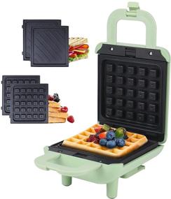 img 4 attached to 🥞 Green Mini Waffle Maker - Removable Plates, Belgian Waffle Iron, Panini Press, Breakfast Sandwich Maker, Grilled Cheese Maker - 600W Camping Machine for Kitchen Appliances