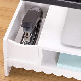 img 2 attached to 🖥️ STOBOK Monitor Stand with Drawer: Streamline Your Workspace with this White Wooden Laptop PC Monitor Riser Rack & Desk Organizer