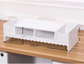 img 1 attached to 🖥️ STOBOK Monitor Stand with Drawer: Streamline Your Workspace with this White Wooden Laptop PC Monitor Riser Rack & Desk Organizer