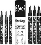 chalkola acrylic black paint pens (6 pack) - extra fine (1mm) & medium tip (3mm) - permanent marker for rock painting, fabric, wood, glass, & more logo