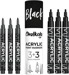 img 4 attached to Chalkola Acrylic Black Paint Pens (6 Pack) - Extra Fine (1mm) & Medium Tip (3mm) - Permanent Marker for Rock Painting, Fabric, Wood, Glass, & more