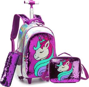 img 4 attached to 🦄 Unicorn Reversible Rolling Backpack for Kids in Backpacks