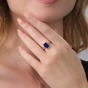 img 1 attached to 💎 Gem Stone King Blue Sapphire Women Engagement Ring - 925 Sterling Silver (2.45 Cttw, 9X7MM, Emerald Cut) - Sizes 5, 6, 7, 8, 9 Available