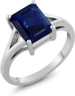 💎 gem stone king blue sapphire women engagement ring - 925 sterling silver (2.45 cttw, 9x7mm, emerald cut) - sizes 5, 6, 7, 8, 9 available logo