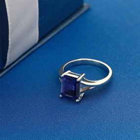 img 2 attached to 💎 Gem Stone King Blue Sapphire Women Engagement Ring - 925 Sterling Silver (2.45 Cttw, 9X7MM, Emerald Cut) - Sizes 5, 6, 7, 8, 9 Available