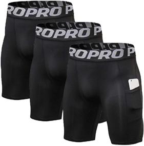 img 4 attached to 🏃 3-Pack Men's Compression Running Shorts with Phone Pocket: Stay Cool and Dry during Gym Workouts