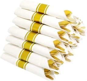 img 4 attached to Liacere 30 Pack Gold Plastic Silverware Set with Pre Rolled Napkins - Disposable Gold Plastic Cutlery - Premium Quality Gold Plastic Utensils - Includes 30 Forks, 30 Knives, 30 Spoons, 30 Napkins