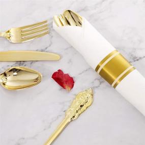 img 2 attached to Liacere 30 Pack Gold Plastic Silverware Set with Pre Rolled Napkins - Disposable Gold Plastic Cutlery - Premium Quality Gold Plastic Utensils - Includes 30 Forks, 30 Knives, 30 Spoons, 30 Napkins