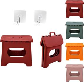 img 4 attached to 🪑 QILESUNNY 2021 Upgrade 10 inch Folding Step Stool with Handle - Portable Collapsible Small Foot Stool for Adults in Kitchen, Garden, Bathroom - Red Plastic Folding Stool