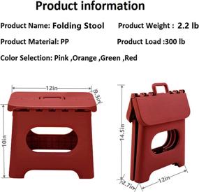 img 3 attached to 🪑 QILESUNNY 2021 Upgrade 10 inch Folding Step Stool with Handle - Portable Collapsible Small Foot Stool for Adults in Kitchen, Garden, Bathroom - Red Plastic Folding Stool