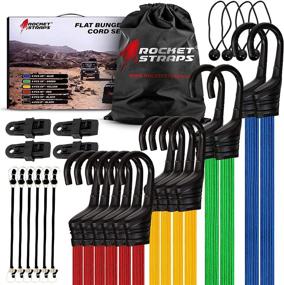 img 4 attached to 🔗 28PC Flat Bungee Cords with Hooks by ROCKET STRAPS - Bungee Cord Assortment Includes Tie Downs, Ball Bungees, Carrying Bag, and 4 Tarp Clips - 100% Latex Bungie Cord Straps