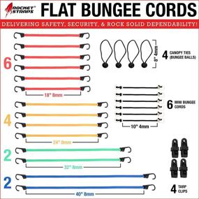 img 3 attached to 🔗 28PC Flat Bungee Cords with Hooks by ROCKET STRAPS - Bungee Cord Assortment Includes Tie Downs, Ball Bungees, Carrying Bag, and 4 Tarp Clips - 100% Latex Bungie Cord Straps