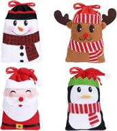 🎅 12pcs christmas candy bags gift treat bags for favors and decorations with adorable snowman, santa claus, deer, and penguin designs logo