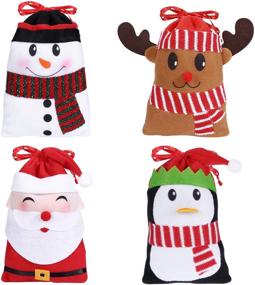 img 4 attached to 🎅 12PCS Christmas Candy Bags Gift Treat Bags for Favors and Decorations with Adorable Snowman, Santa Claus, Deer, and Penguin Designs