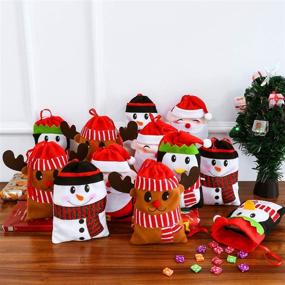 img 2 attached to 🎅 12PCS Christmas Candy Bags Gift Treat Bags for Favors and Decorations with Adorable Snowman, Santa Claus, Deer, and Penguin Designs