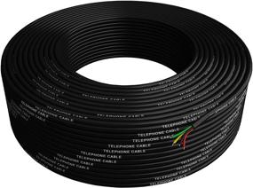 img 2 attached to 🔌 Катушка черного телефонного кабеля длиной 300 футов (100 м) 4x1/0.4 26 AWG твердого провода - круглый телефонный шнур для продления линии оптом - разъем с жестким кабелем RJ11 4P4C - совместимый с разъемом для жака Tupavco TP802