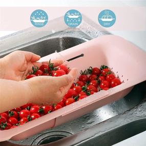 img 1 attached to 🍝 ZYYPLIFE Pink Plastic Folding Colander Strainer Basket with Non-Slip Strips for Washing Fruits and Vegetables, Pasta, Macaroni, and Cutlery, Ideal for Draining on The Kitchen Sink