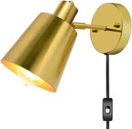 🛋️ vintage gold brass plug-in wall sconces - metal wall lamp with on/off switch, e26 base industrial wall light fixture for bedroom, bathroom, indoor doorway - plug-in cord and stylish design логотип