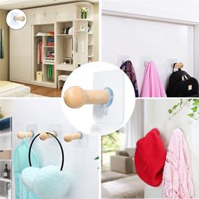 img 2 attached to 🧢 Waterproof Adhesive Hat Hooks - 8 Pack, Wall Mounted Coat Hanging Rack for Hat Hanger, Wooden Bathroom Hooks for Stick On Door, Closet, Cabinet, Wardrobe, Entryway - Oilproof