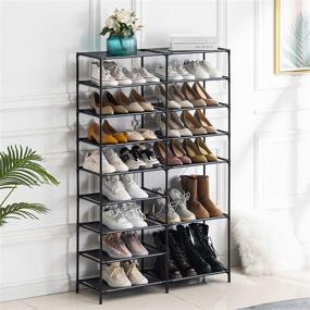 img 3 attached to 👞 YOUDENOVA 9-Tier Shoe Rack Storage for Closet Entryway, Non-Woven Fabric Large Shoe Shelf, Stackable Shoes Organizer for Boots - Black