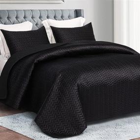 img 4 attached to 🐋 Whale Flotilla King Size Luxury Satin Quilt Set – 3-Piece, Reversible Lightweight Coverlet Bedspread Bedding Set with Pillow Shams – Black, 94x104 Inches