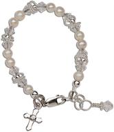 🔱 sacred moments: children's sterling silver first communion and baptism cross bracelet adorned with cultured pearl and crystal logo