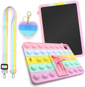 img 4 attached to ❤️ Cytec Cute Silicone Case for iPad Mini 1/2/3, Stress-Relieving Pop Push Bubble Case with Kickstand, Lanyard, and Pendant - Rainbow Bear Heart Shape