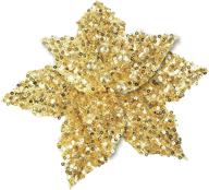 🎄 sparkling glitter gold christmas poinsettia burlap ornaments: 12-pack of 6.7inch large yellow artificial flowers for holiday decorations logo