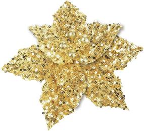 img 4 attached to 🎄 Sparkling Glitter Gold Christmas Poinsettia Burlap Ornaments: 12-Pack of 6.7Inch Large Yellow Artificial Flowers for Holiday Decorations