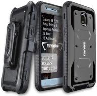 📱 covrware aegis samsung galaxy j3 2018 case - built-in screen protector, full-body armor, belt clip holster - gray logo