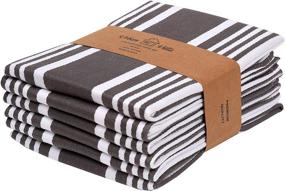 img 4 attached to Urban Villa Set of 6 Kitchen Towels: Highly Absorbent 100% Cotton Dish Towel with Mitered Corners, 20X30 Inch - Trendy Stripes Dove Grey/White Bar Towels & Tea Towels