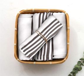 img 3 attached to Urban Villa Set of 6 Kitchen Towels: Highly Absorbent 100% Cotton Dish Towel with Mitered Corners, 20X30 Inch - Trendy Stripes Dove Grey/White Bar Towels & Tea Towels